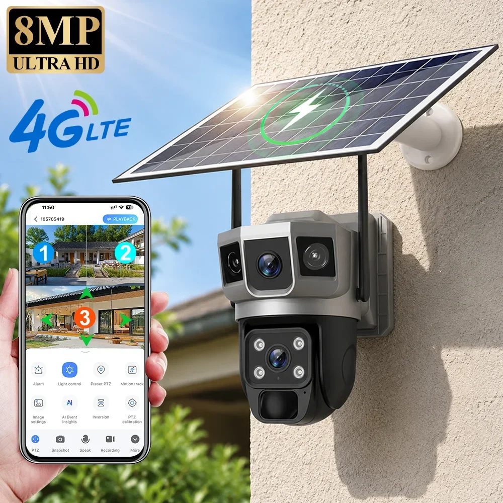 Câmera V380 4K com 3 Telas, 4G - Home Security La avaliação e preço